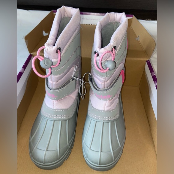 NWT Totes Sz-2 GS Kids Pink/Gray Warm Winter Snow Boots-Great Tread, Easy On/Off - Picture 6 of 16